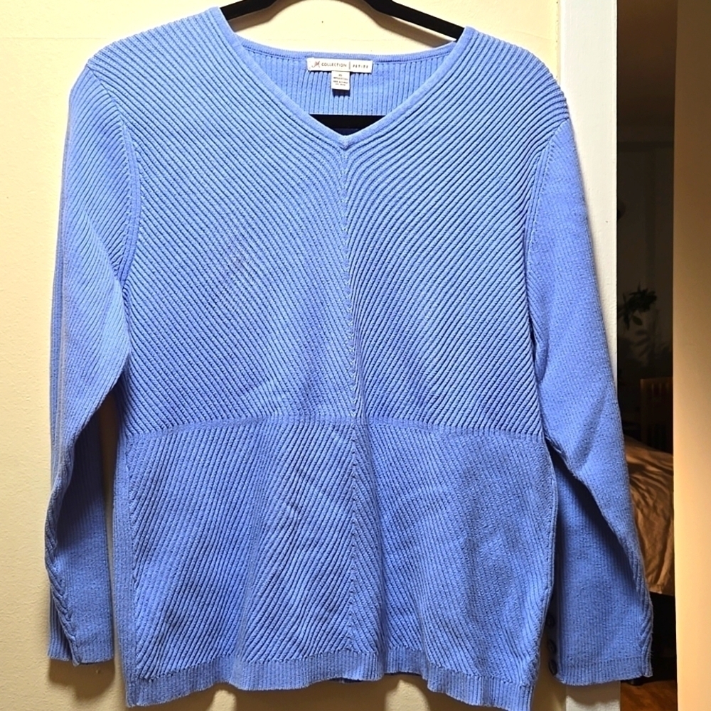 JM Collection Size XL Petite Blue Knit Longsleeve Top